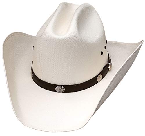 Western Express Off-White Straw Western Cattleman Cowboy Hat with Silver Conchos Hat Band