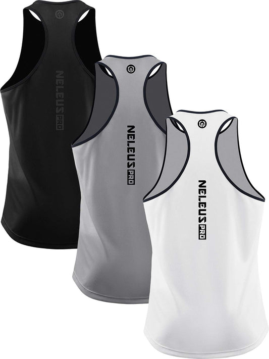 NELEUS Men's 3 Pack Athletic Tank Tops Lightweight UPF 50+ Sun Protection SPF Sleeveless Shirts,5097,Black/Grey/White,S