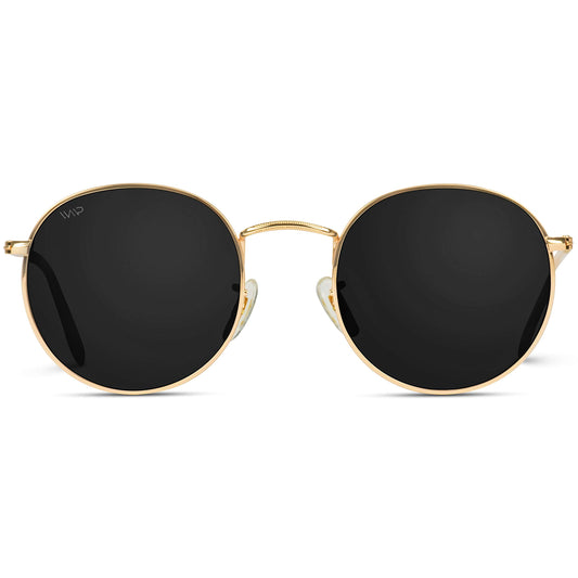 WearMe Pro - Reflective Lens Round Trendy Sunglasses (Gold Frame/Black Lens, 51)