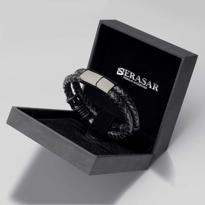 SERASAR 8″ Black Leather Bracelets for Men - Mens Bracelets Cowhide Gift-Box Braided Bracelet Stainless Steel Jewelry Wrist-Band Cuff Wrap Rope Bangle Dad Man Pulseras para Hombres Cuero Regalo