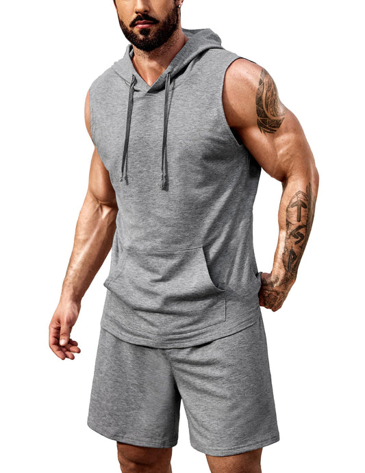 COOFANDY Men's Track Shorts 2 Pieces Shirt Sets Muscle Fit Fashion Athletic Hoodies Short Suits