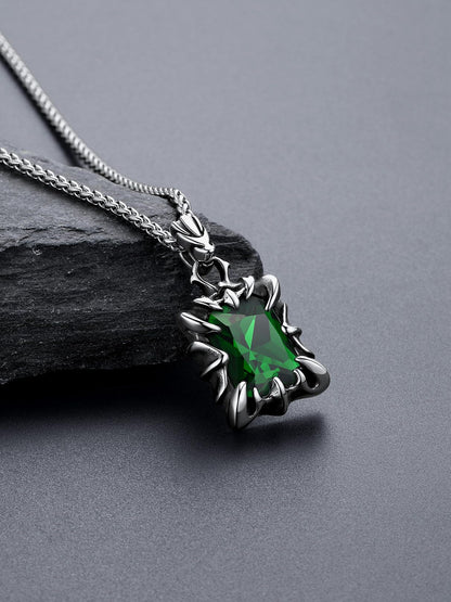 Bandmax Green Stone Necklace for Women Men Stainless Steel Gothic Punk Rock Dragon Claw Pendant Necklace May Birthstone Emerald Pendant Necklace Goth Witch Pegan Jewelry