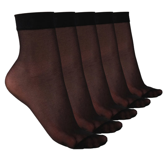 ELYFER Women Stylish Ankle High Nylon Sheer Socks  #color_black