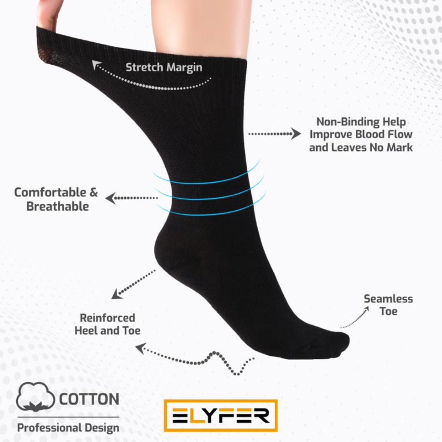 Elyfer Women Soft Thin Cotton Socks #color_black