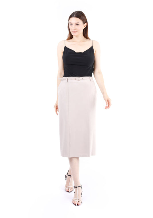 Guzella Women's Classic Stone High Waisted Midi Pencil Skirt with Belt Guzella