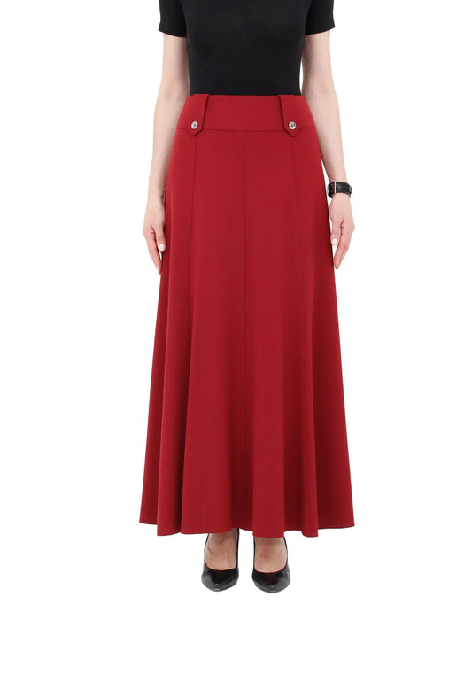 Burgundy Unique Gores Maxi Flared Skirt G-Line