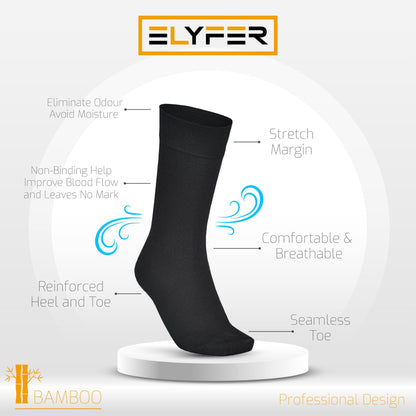 Men's Bamboo Dress Socks - 4 Pairs Mens Calf Socks #color_black