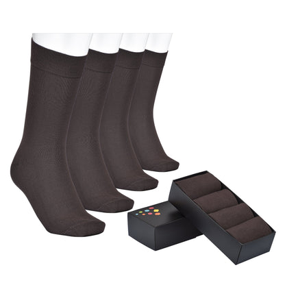 Men's Bamboo Dress Socks - 4 Pairs Mens Calf Socks #color_brown