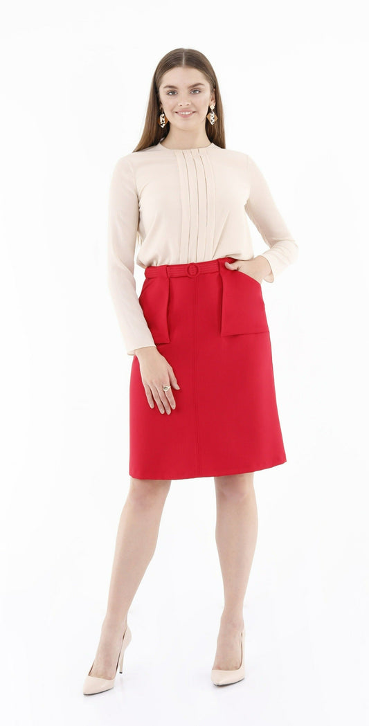 Guzella Women’s Comfy High Waist Red Pencil Skirt Guzella