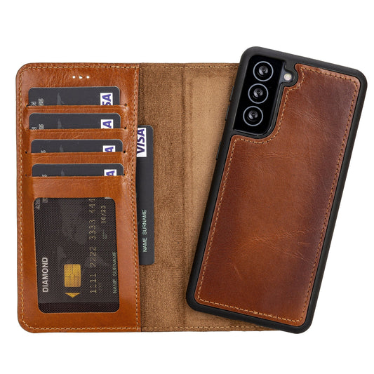 Samsung Galaxy S21 Detachable Handcrafted Full Grain Leather Wallet Case Bayelon