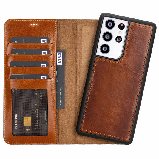 Samsung Galaxy S21 Ultra Detachable Handcrafted Full Grain Leather Wallet Case Bayelon