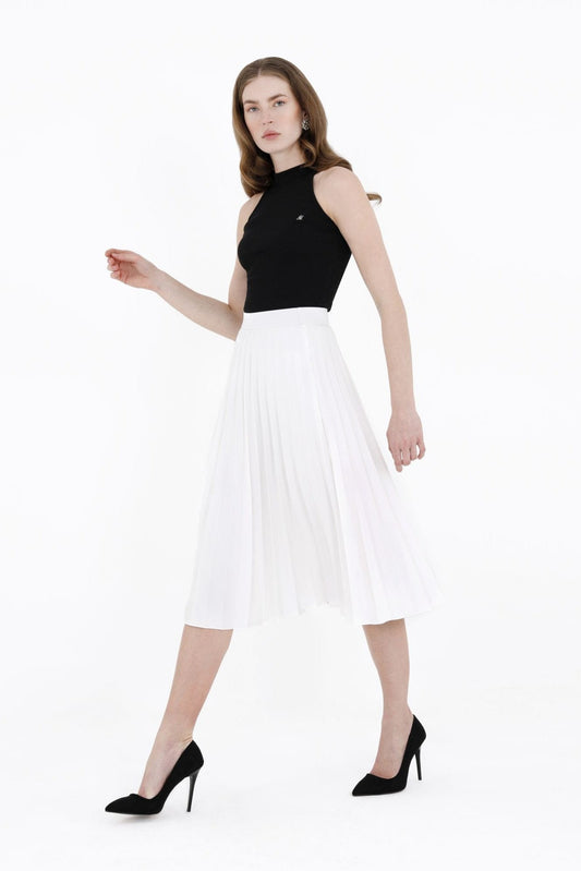 White Pleated Skirt Below the Knee