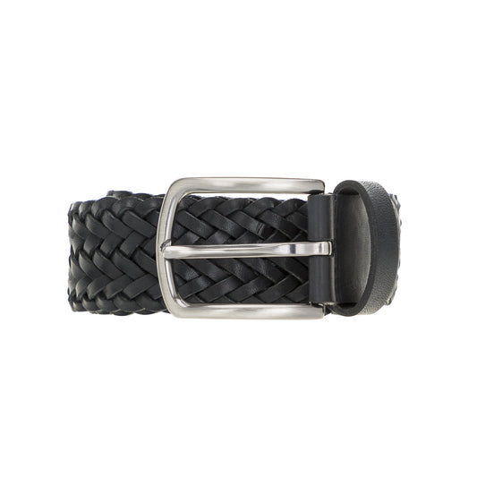 Woven Braided Full Grain Leather Adjustable Black Belt for Men Bayelon